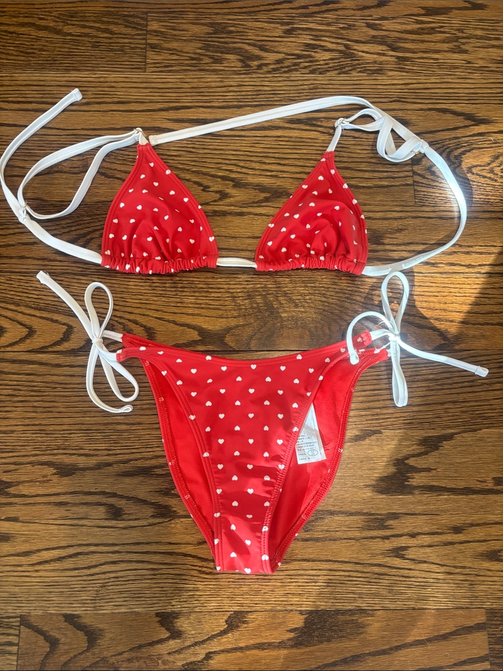 Hollister Red Heart Print Bikini with White Ties